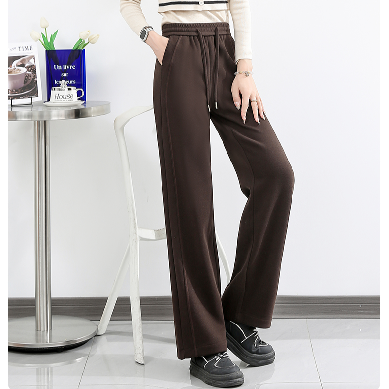 2025秋冬新款羊毛直筒裤女宽松高腰保暖显瘦休闲裤外穿长裤