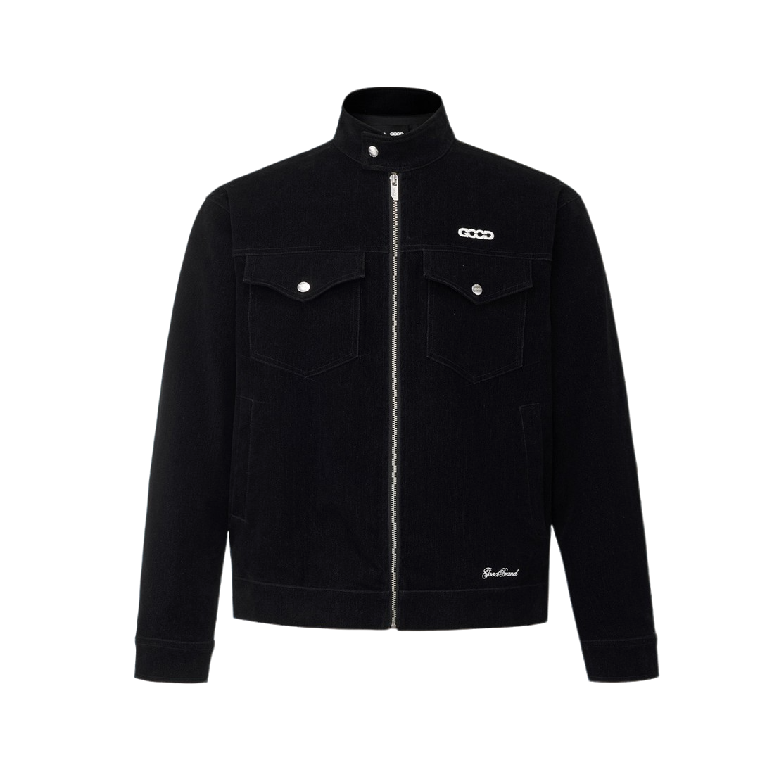 【DoubleCheck】GOODBRAND 25FW  黑色植绒钉珠直筒牛仔夹克