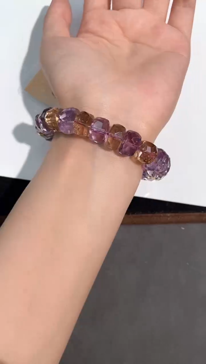水晶手链未镶嵌125号巴西紫黄切面设计款12mm