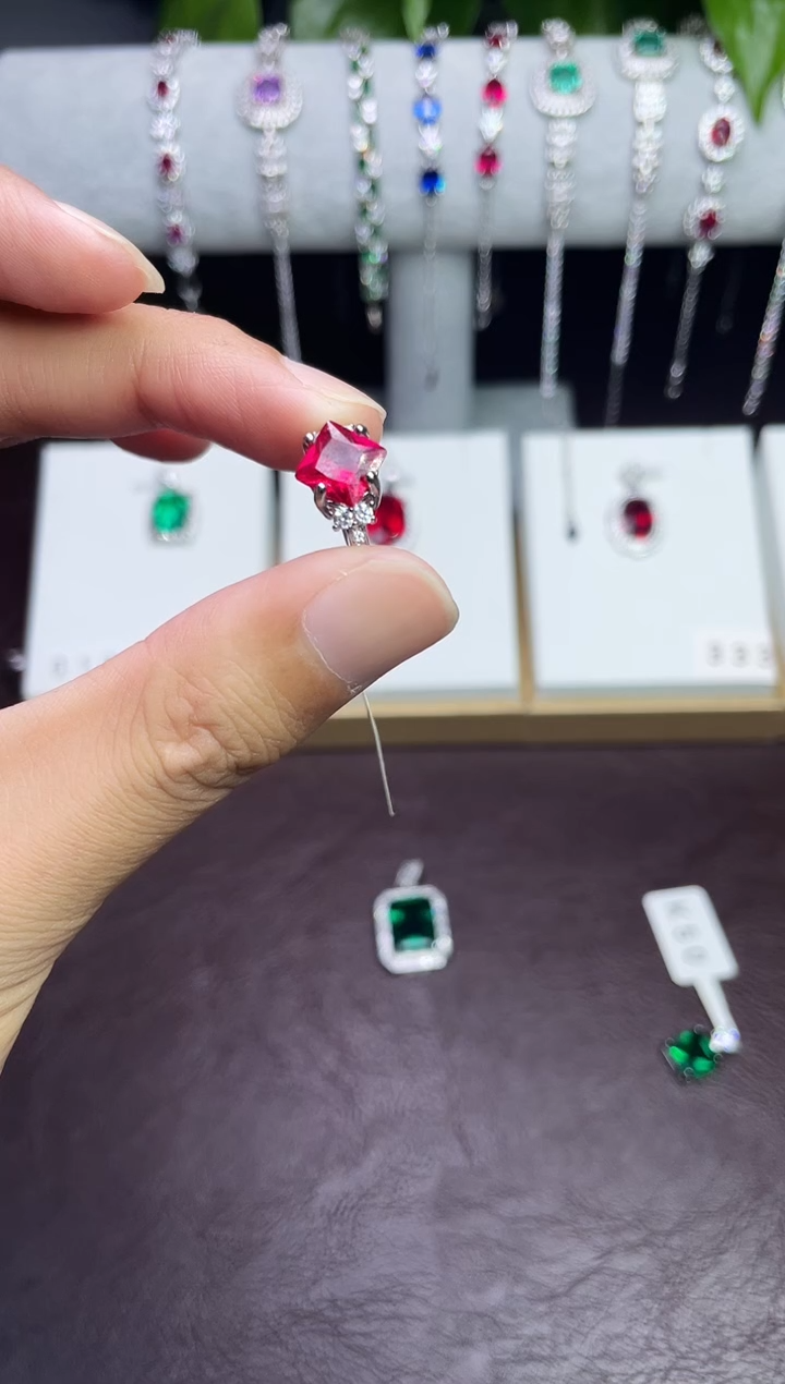 合金合成钻石红宝戒指