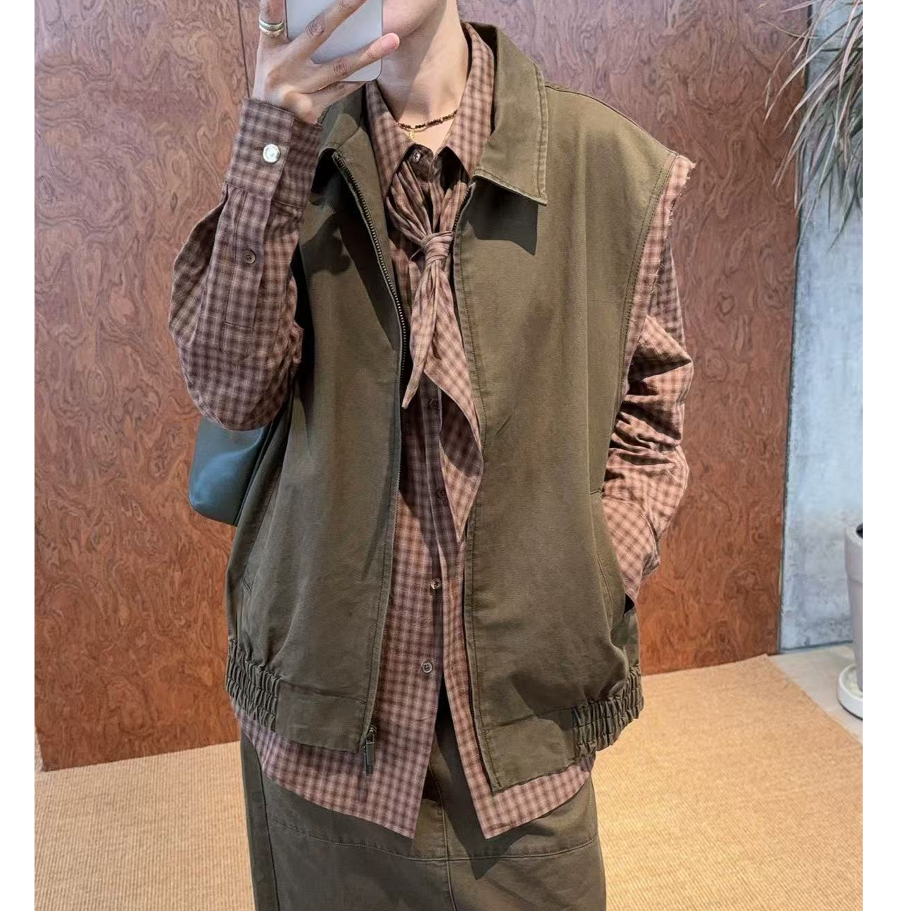 ANNENO25新款复古拼接格纹马甲
