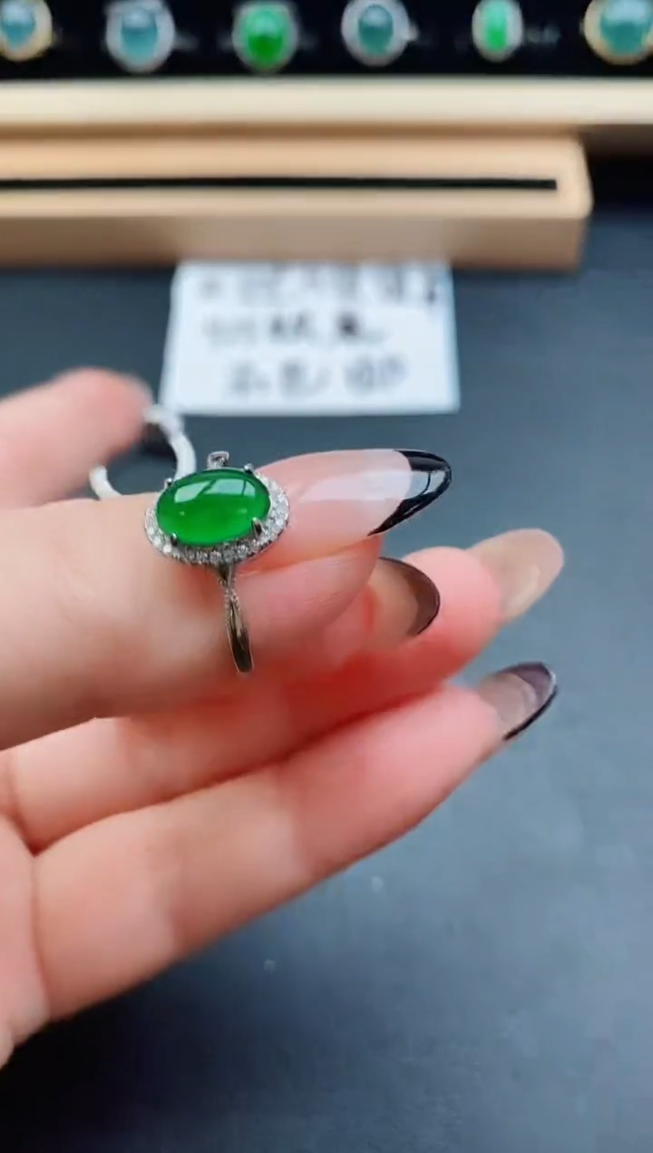 翡翠戒指银S925镶嵌50805