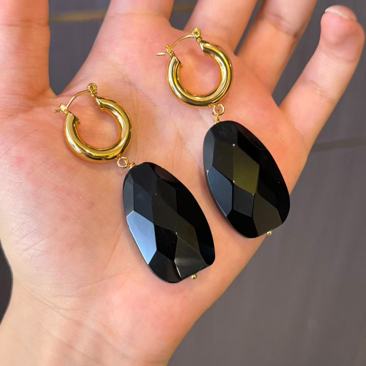 黄铜耳饰 【精魄流光】高档设计夸张耳坠时髦大气琥珀色耳环