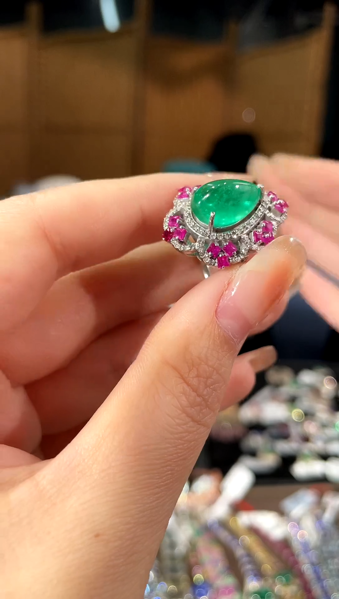 祖母绿戒指银S925镶嵌戒指