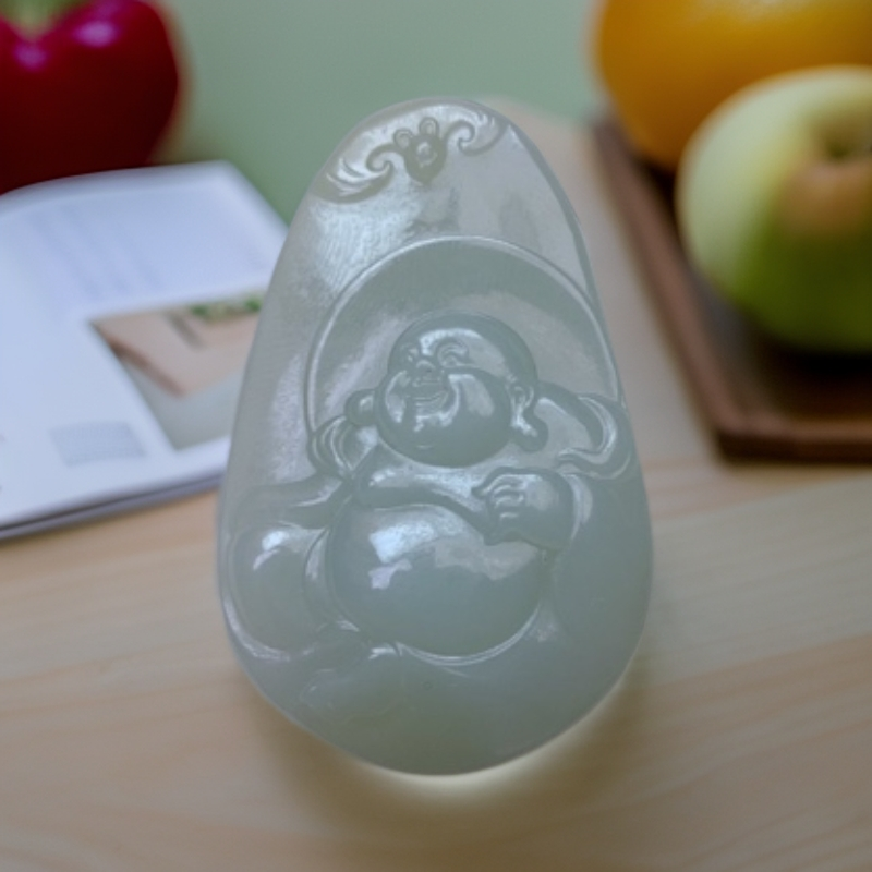 【和田玉·青海料·弥勒佛】孤品手雕·约重30克（长4.5cm宽3cm厚1.2cm）