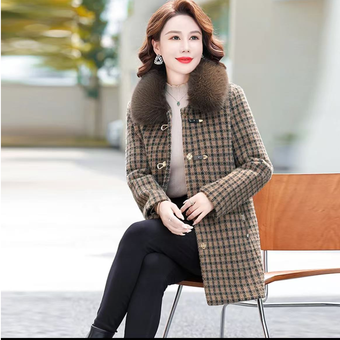 3137-毛领外套福态冬时尚风中老年女装百搭妈妈装