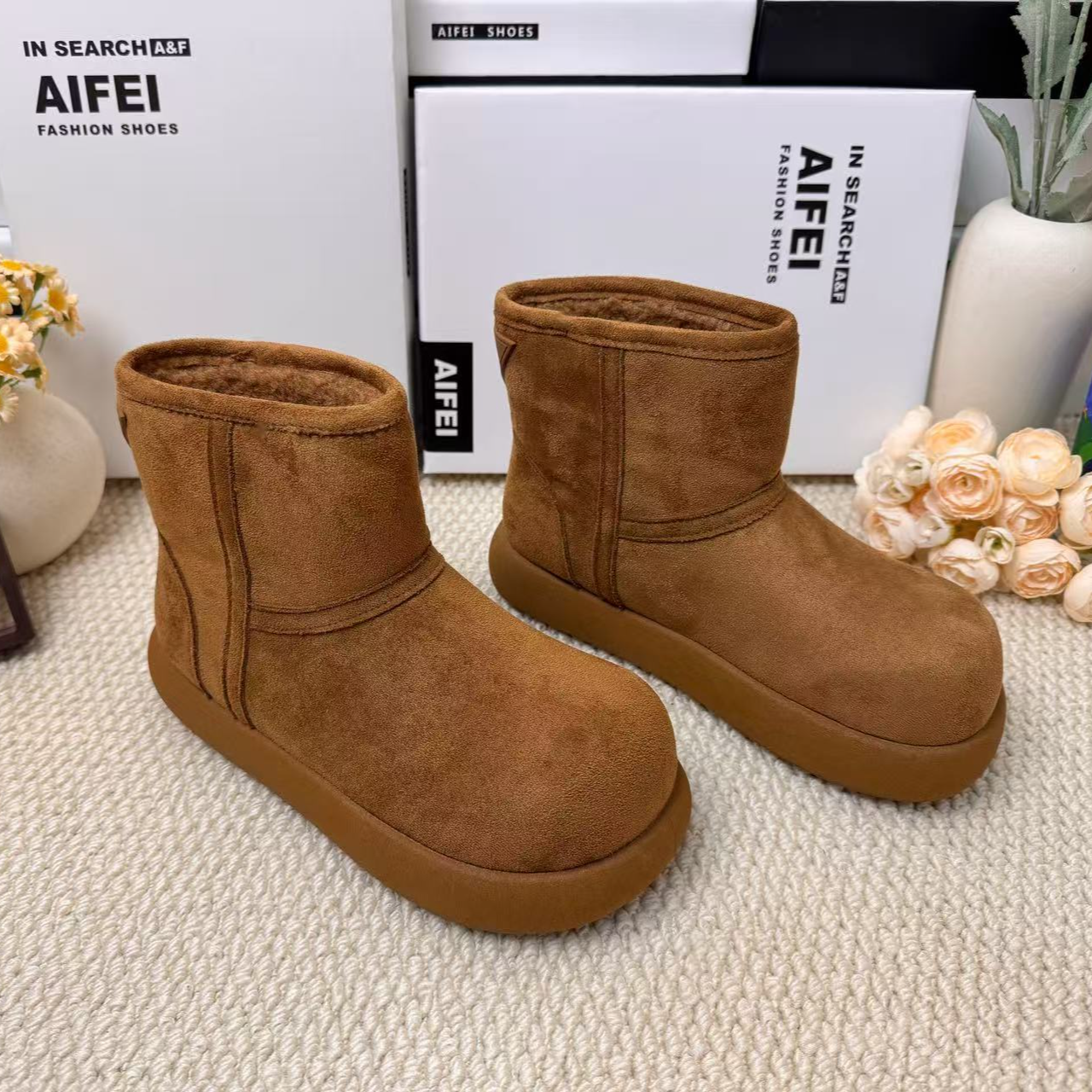 中筒时尚雪地靴高帮大棉休闲风冬季保暖雪地棉