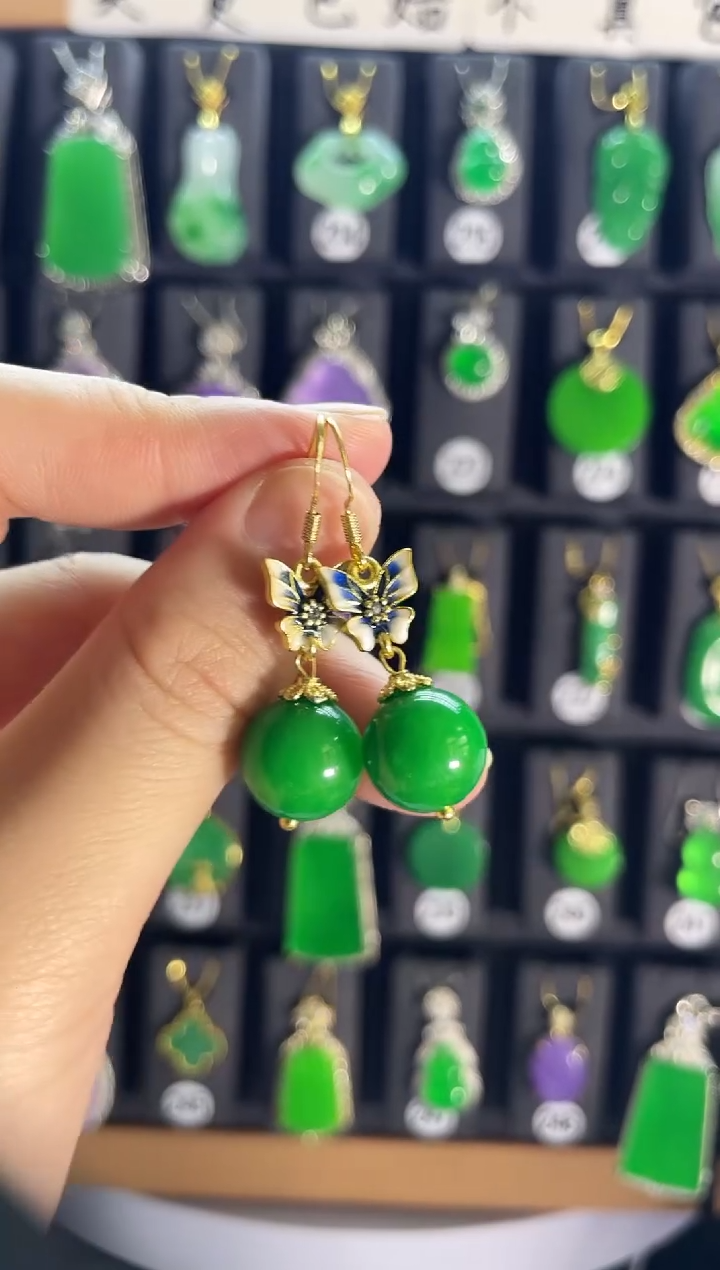 翡翠银S925镶嵌耳饰771...