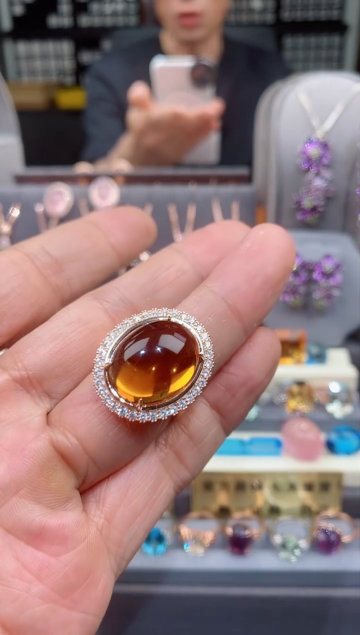 【闪购商品】黄晶戒子银S925镶嵌黄晶戒子