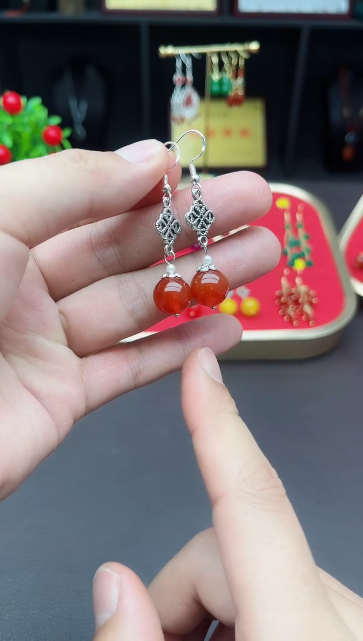 【闪购商品】南红玛瑙耳饰银S925镶嵌731000