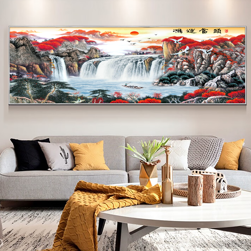 网红家居新中式水墨山水画客厅沙发背景墙装饰招财晶瓷挂画A072