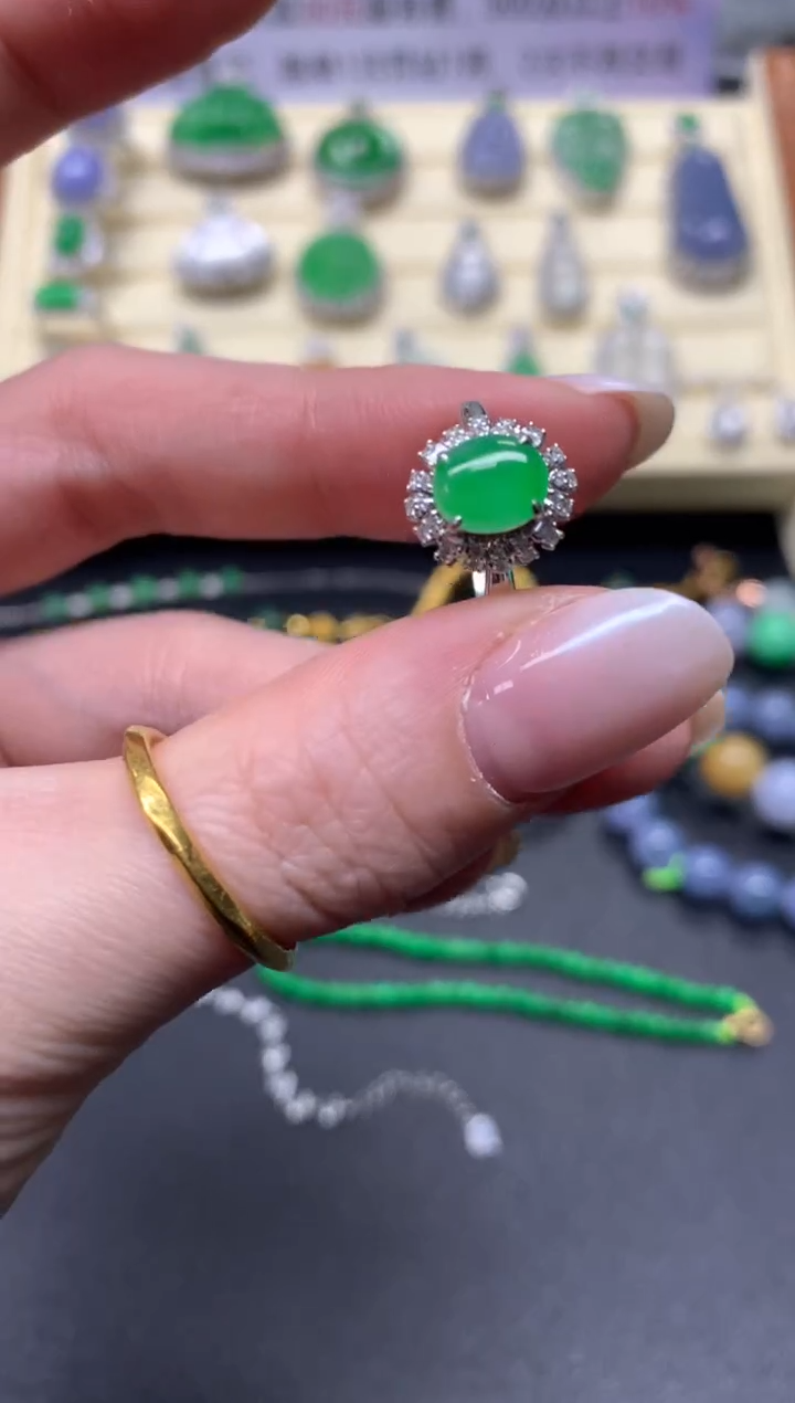 【闪购商品】翡翠戒指18K金镶嵌戒指|3800+380