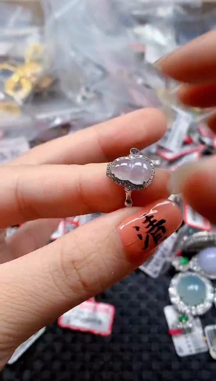 银S925镶嵌戒指翡翠天然A货缅甸翡翠