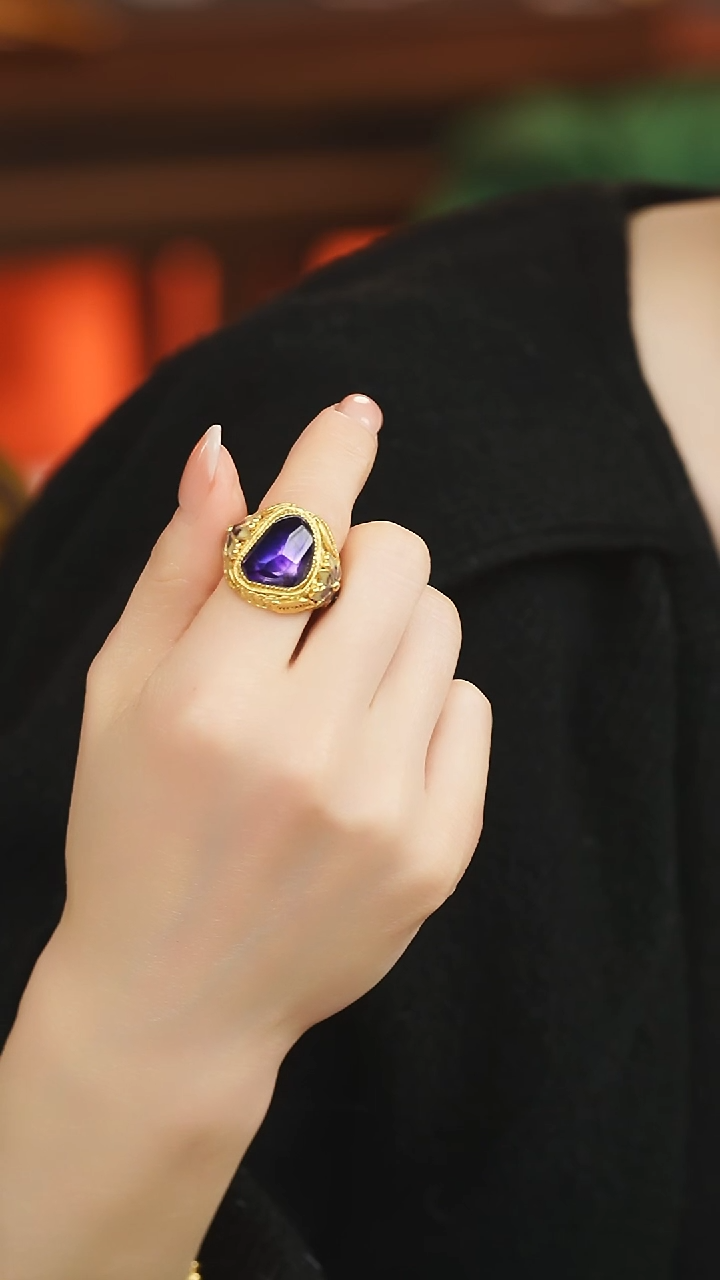 【闪购商品】水晶戒指银S925镶嵌花丝戒指