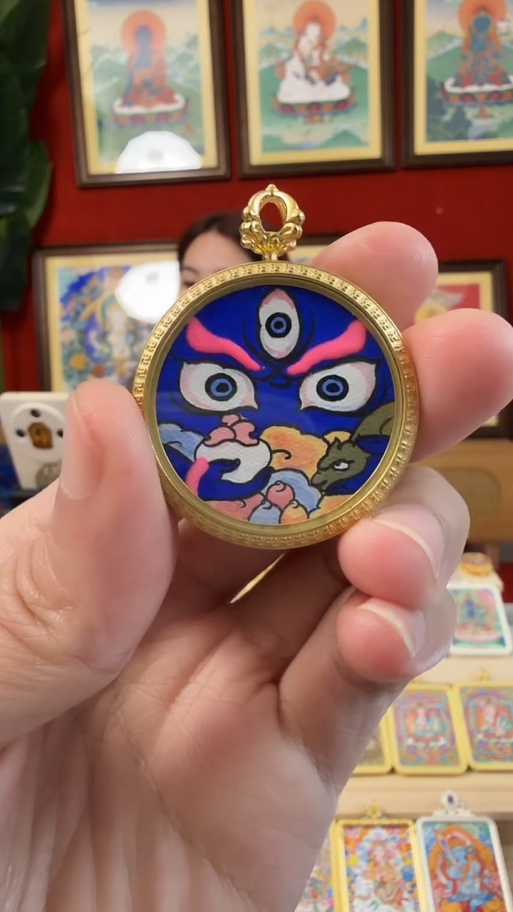 吊坠黑C-热贡纯手绘唐卡吊坠