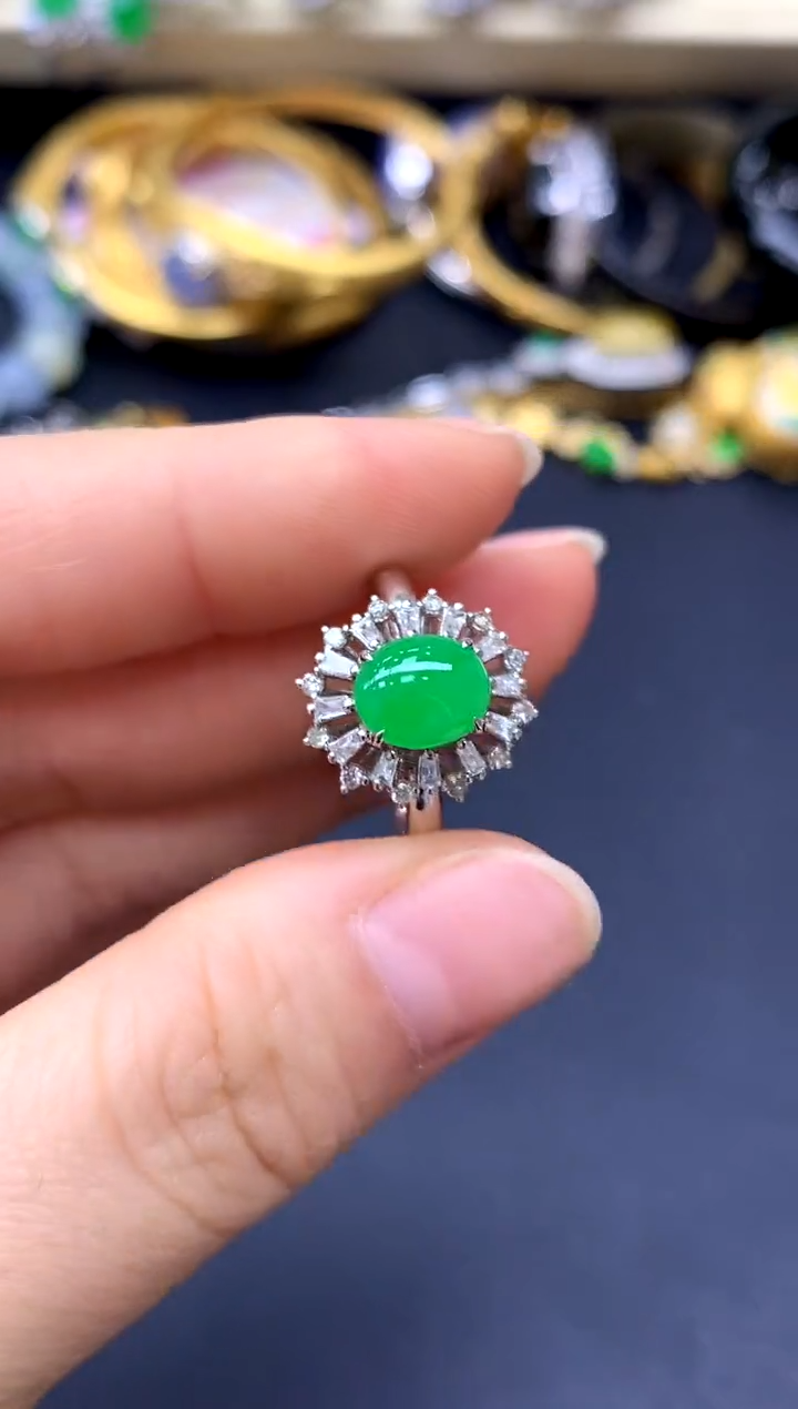 18K金镶嵌戒指翡翠786-中国好珍宝