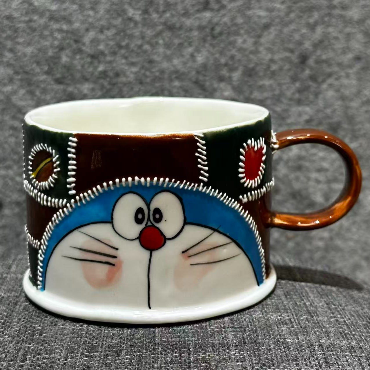 A259哆啦A梦格子杯手工手绘创意一个