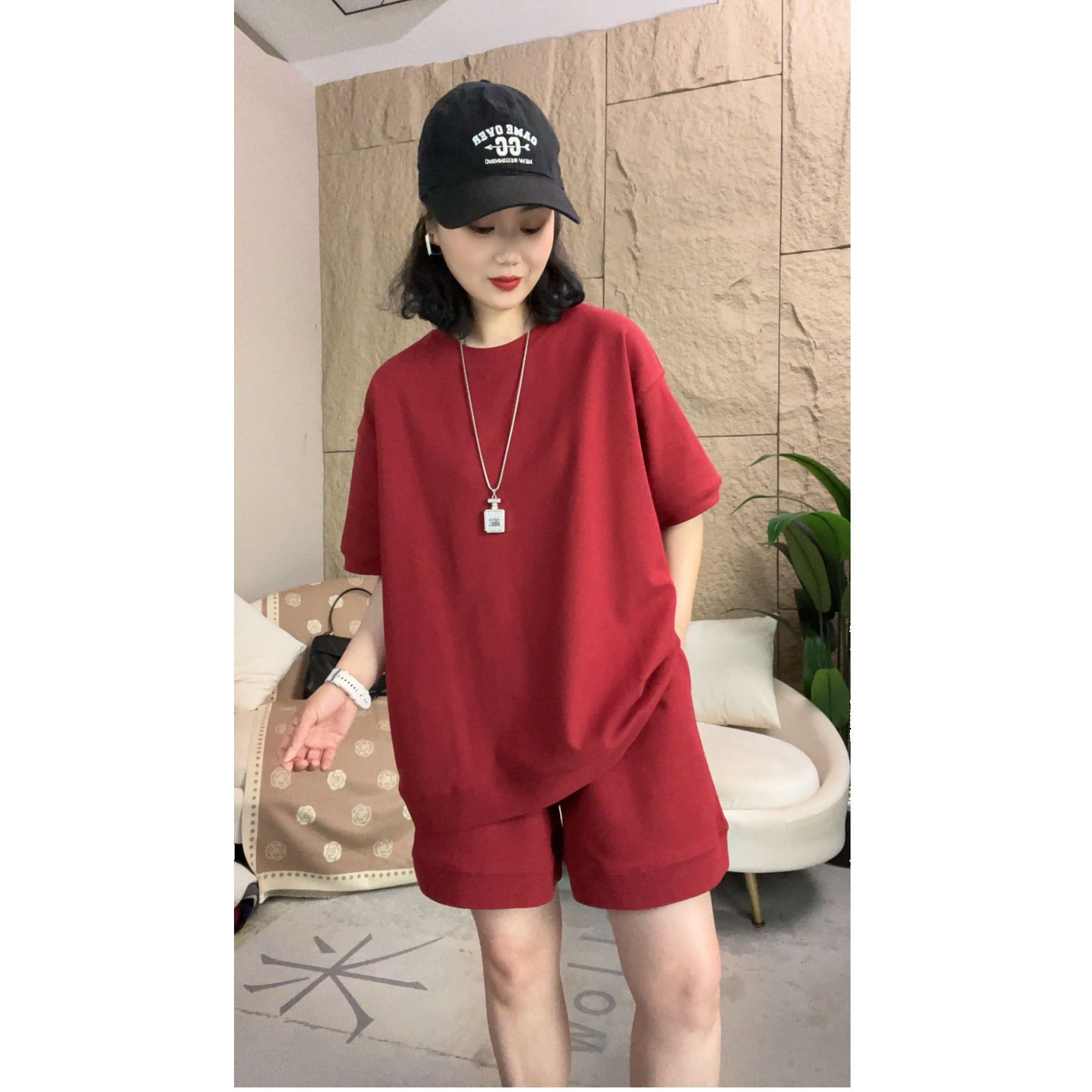 （思伶）欧版纯色舒适透气慵懒休闲时尚套装 23010