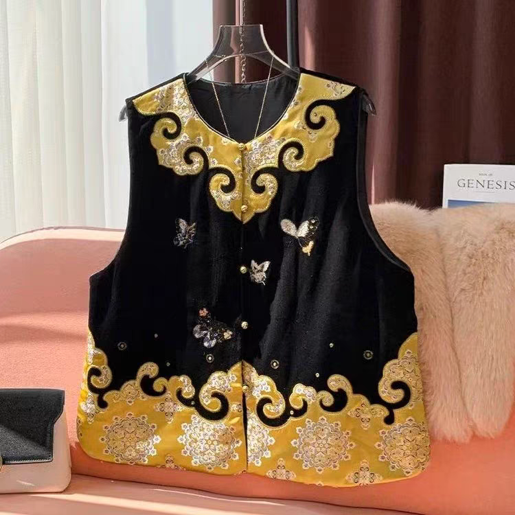 2025单排扣刺绣圆领薄款秋季马夹服装中国风民族风