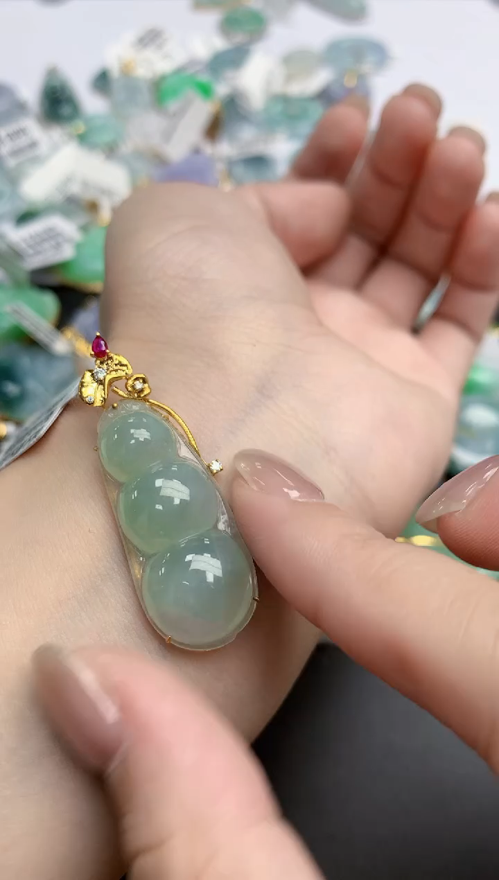 【闪购商品】翡翠颈饰18K金镶嵌天然缅甸翡翠A货