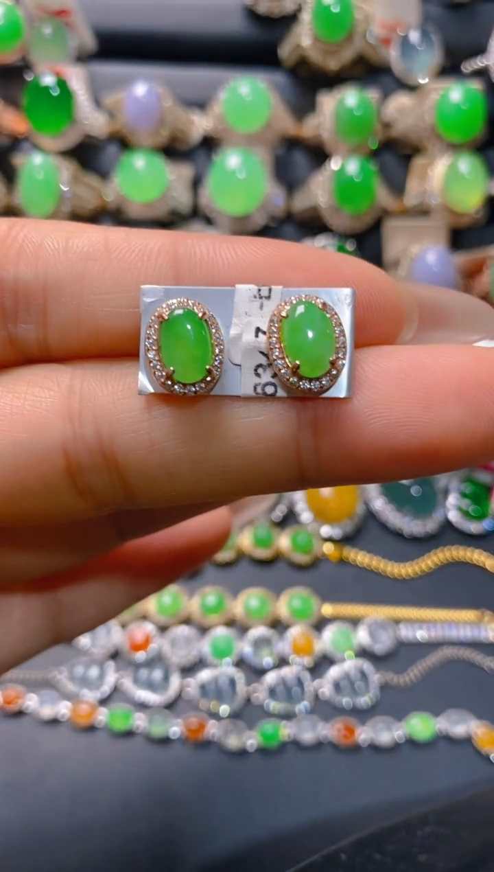 【闪购商品】翡翠耳饰银S925镶嵌天然A货翡翠1