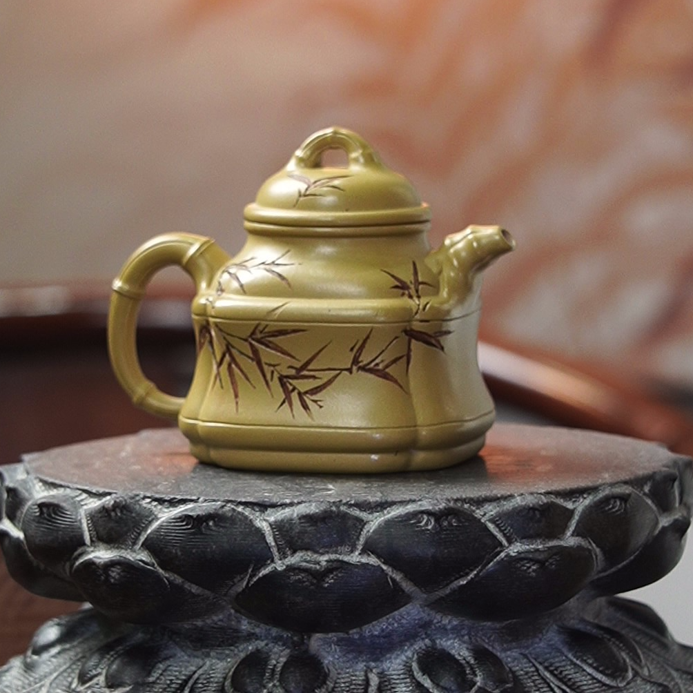 竹影双线竹鼓 黄金朱泥150cc