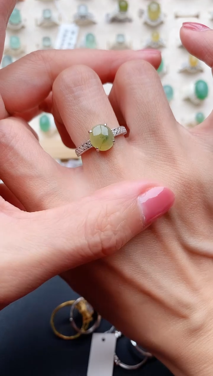 【闪购商品】翡翠戒指银S925镶嵌缅甸天然翡翠222   8-8