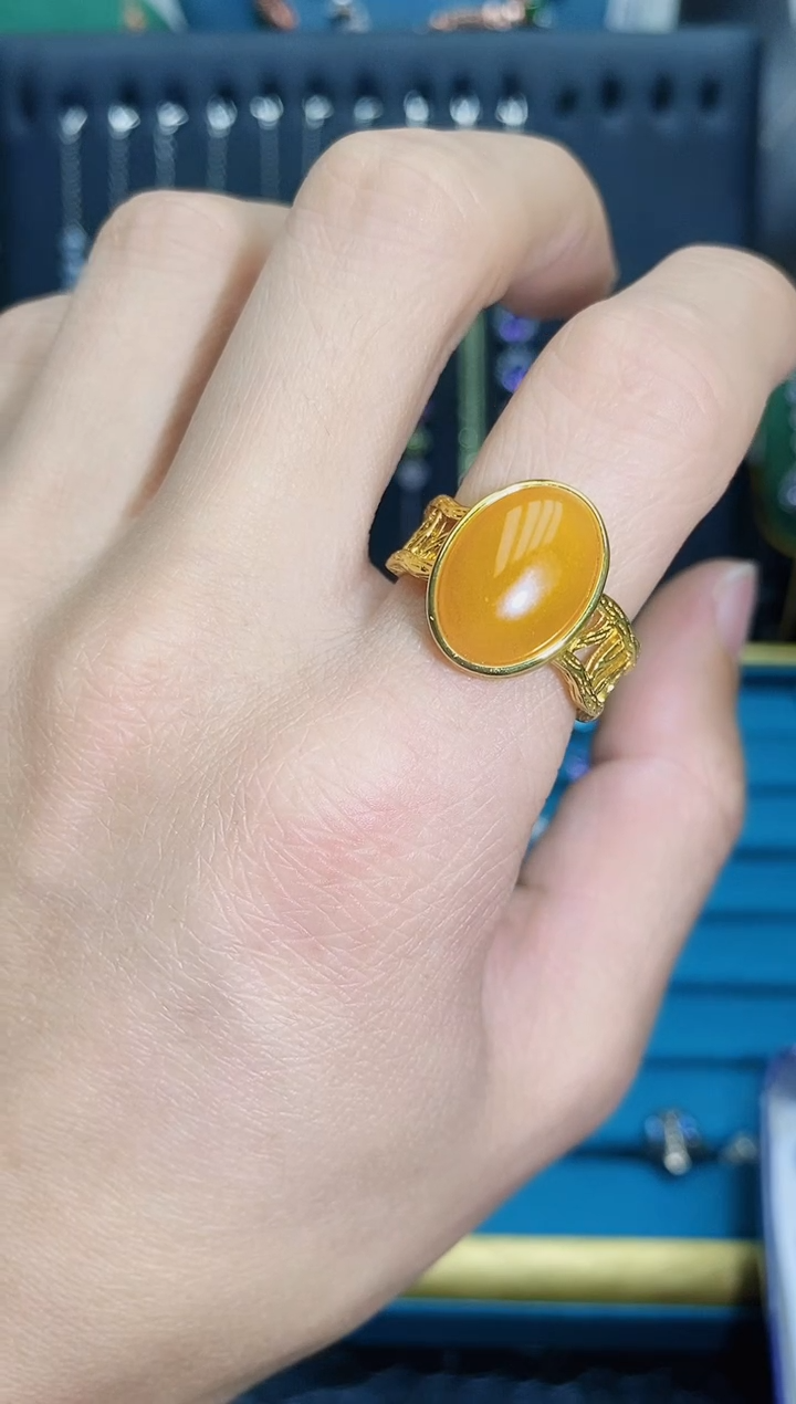 【闪购商品】琥珀戒指银S925镶嵌1121