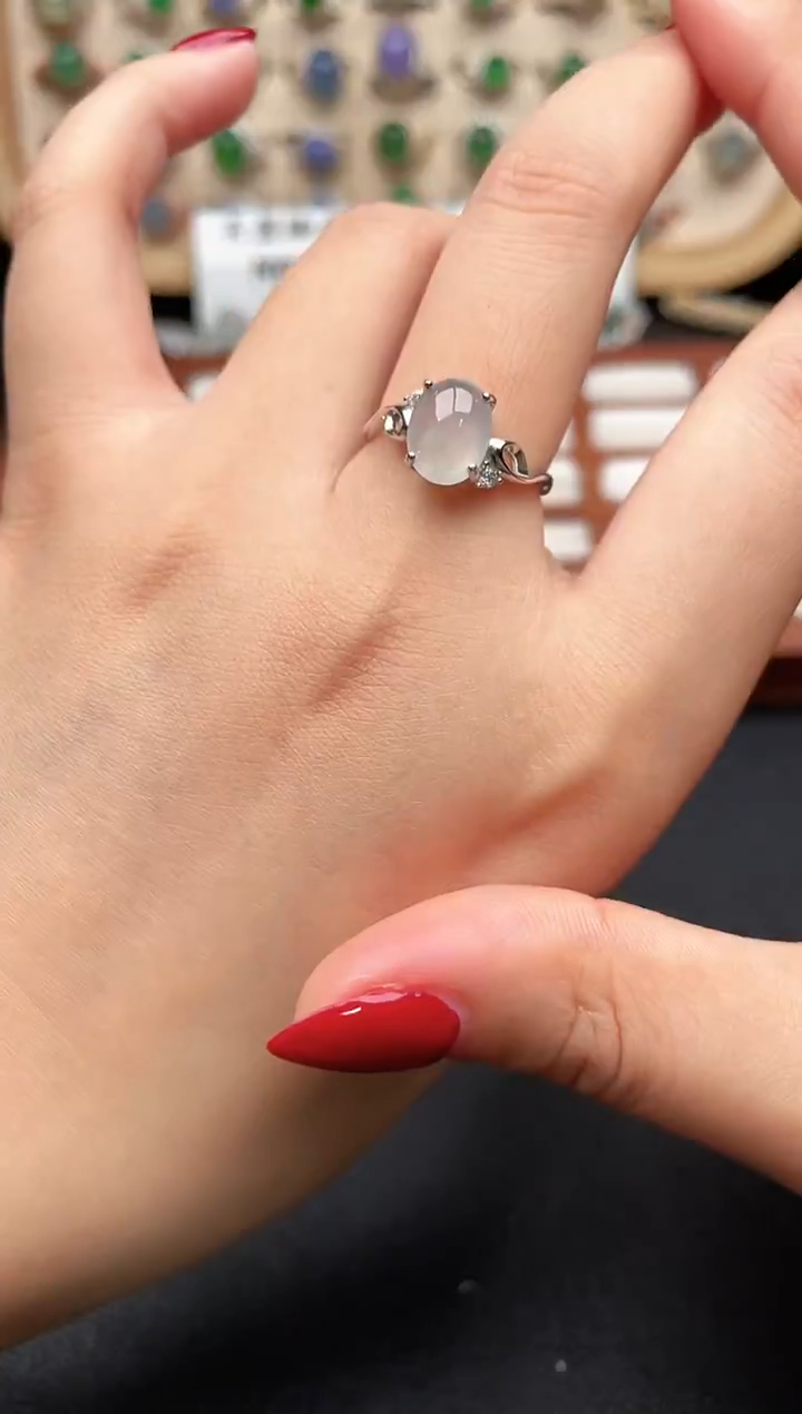 银S925镶嵌戒指翡翠一物一证一礼盒