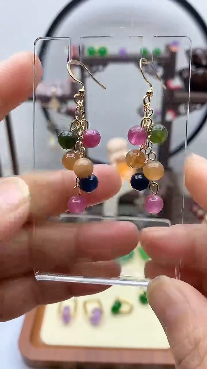 【闪购商品】碧玺耳饰银S925镀金镶嵌141