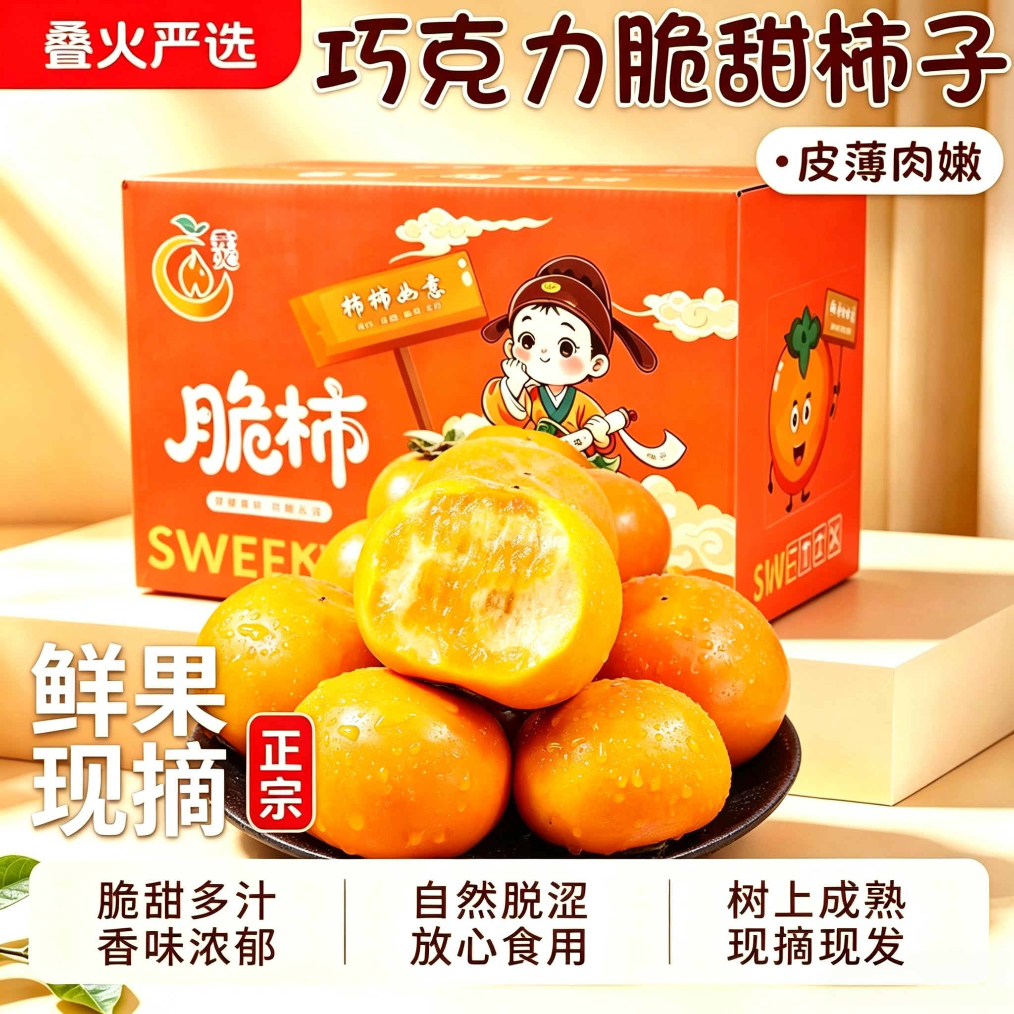 【果园直发】山西阳丰甜脆柿子现摘新鲜水果甜柿子巧克力脆柿子