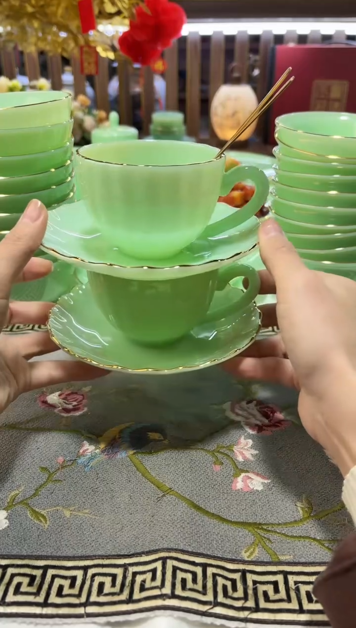 玉瓷咖啡杯三件套2套        