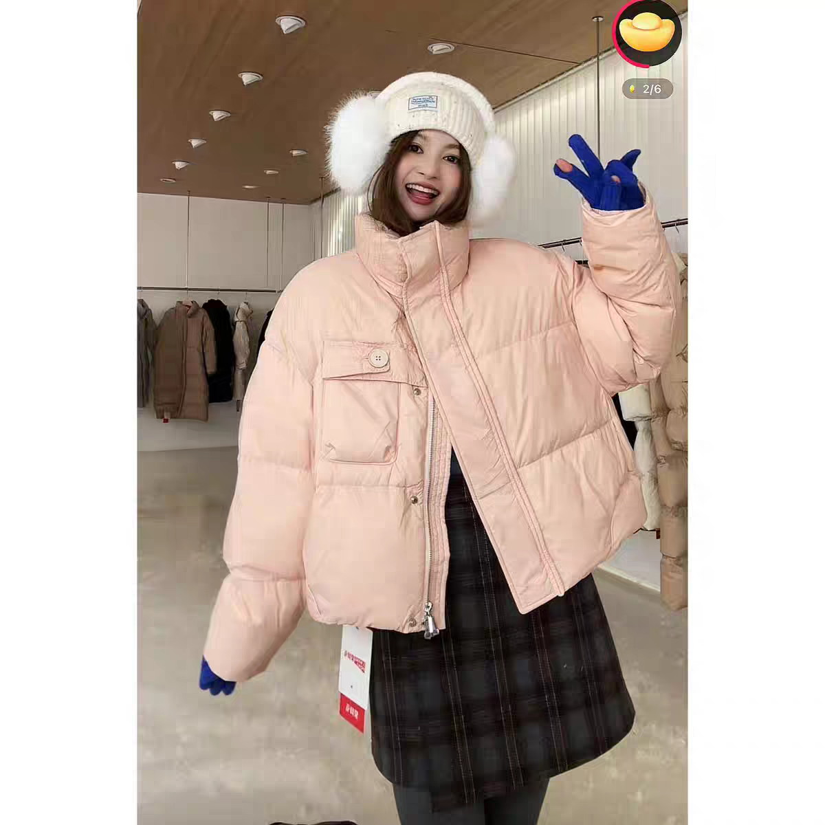 冬季新款韩版宽松连帽加厚保暖短款小个子时尚休闲外套女