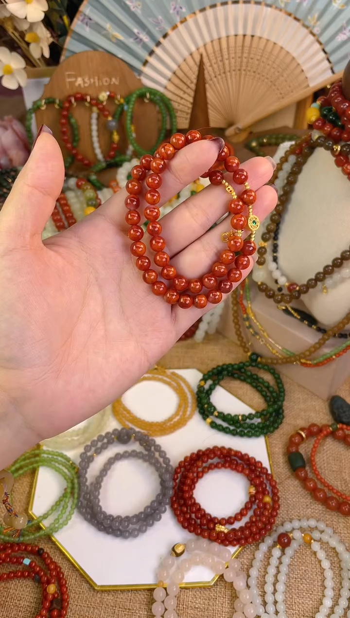 【闪购商品】南红玛瑙双圈18K金镶嵌南红