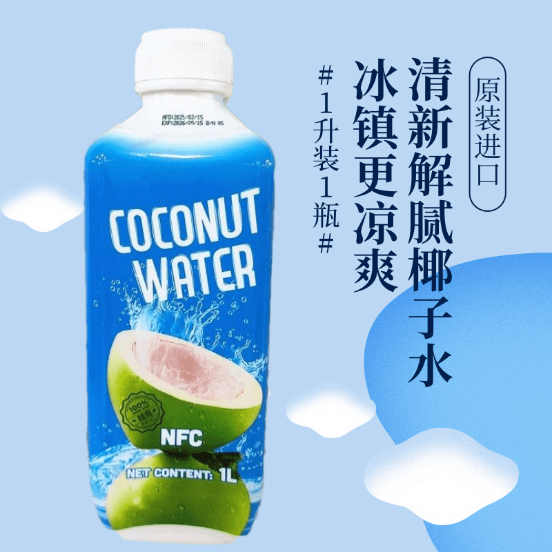  越南原装进口椰子水 口感清爽聚餐解腻休闲饮品冰镇更凉爽1L/瓶