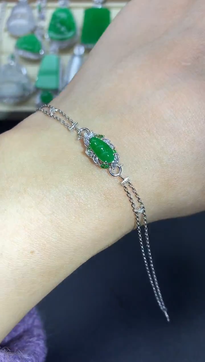 18K金镶嵌手链翡翠250-中国好珍宝