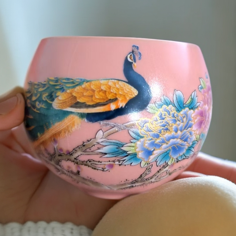 TJ104-红汝孔雀铜钱杯