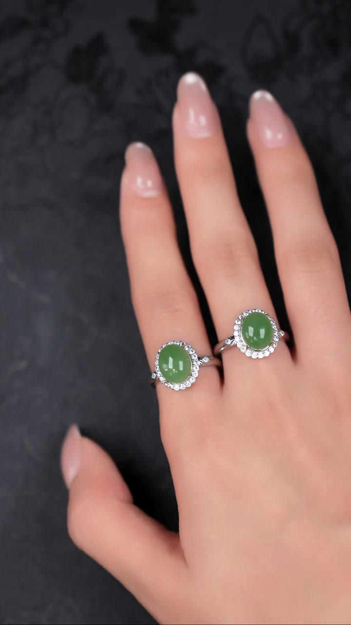 银S925镶嵌戒指和田玉（碧玉）工厂抛货 不退不换 多样性发其1