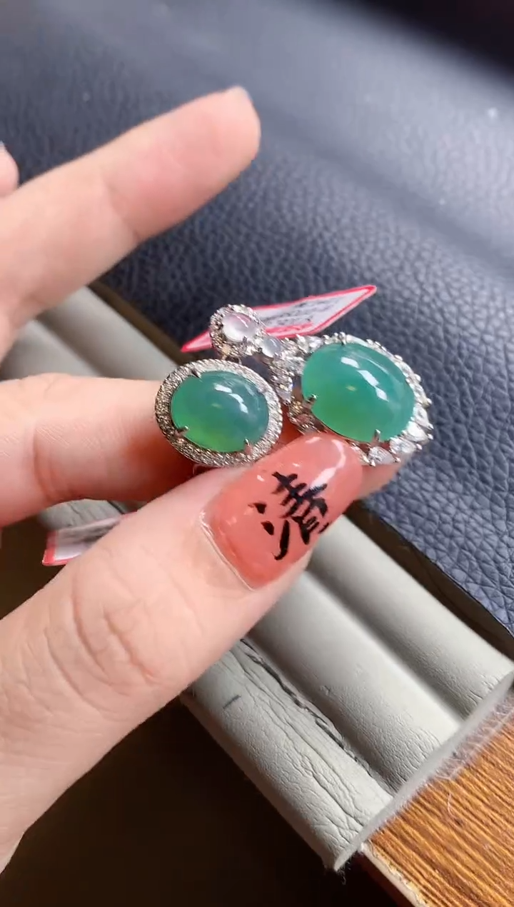 银S925镶嵌戒指翡翠天然A货缅甸翡翠