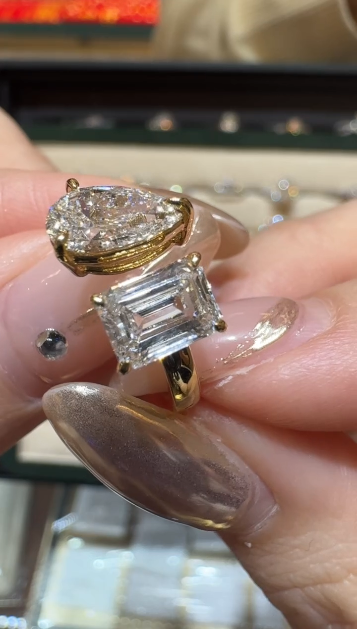 18K金镶嵌实验室培育钻石18k金镶嵌开口戒双主石钻戒