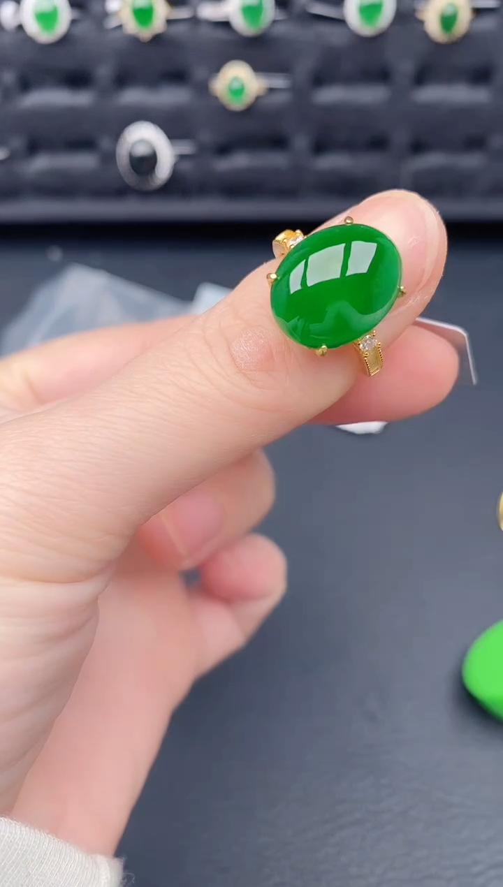 银S925镶嵌戒指翡翠天然a货翡翠254