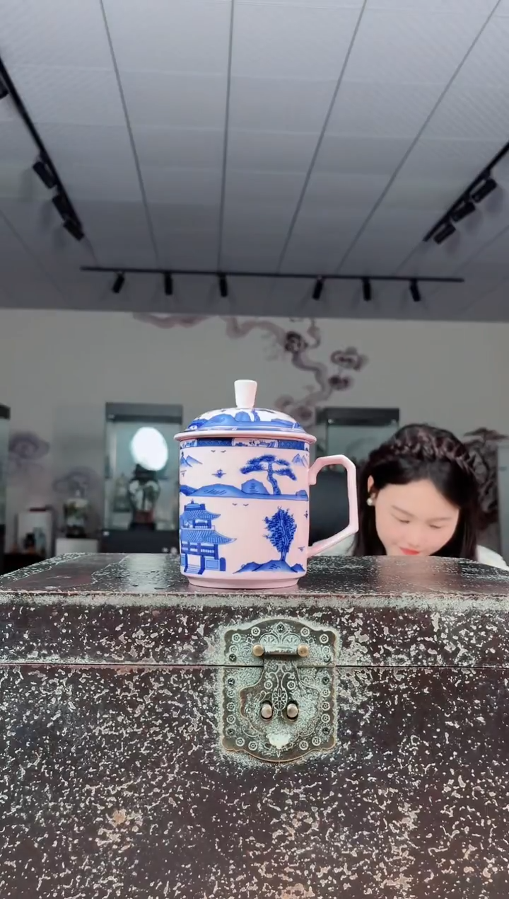 杯子红稀青花梧桐办公杯+礼盒