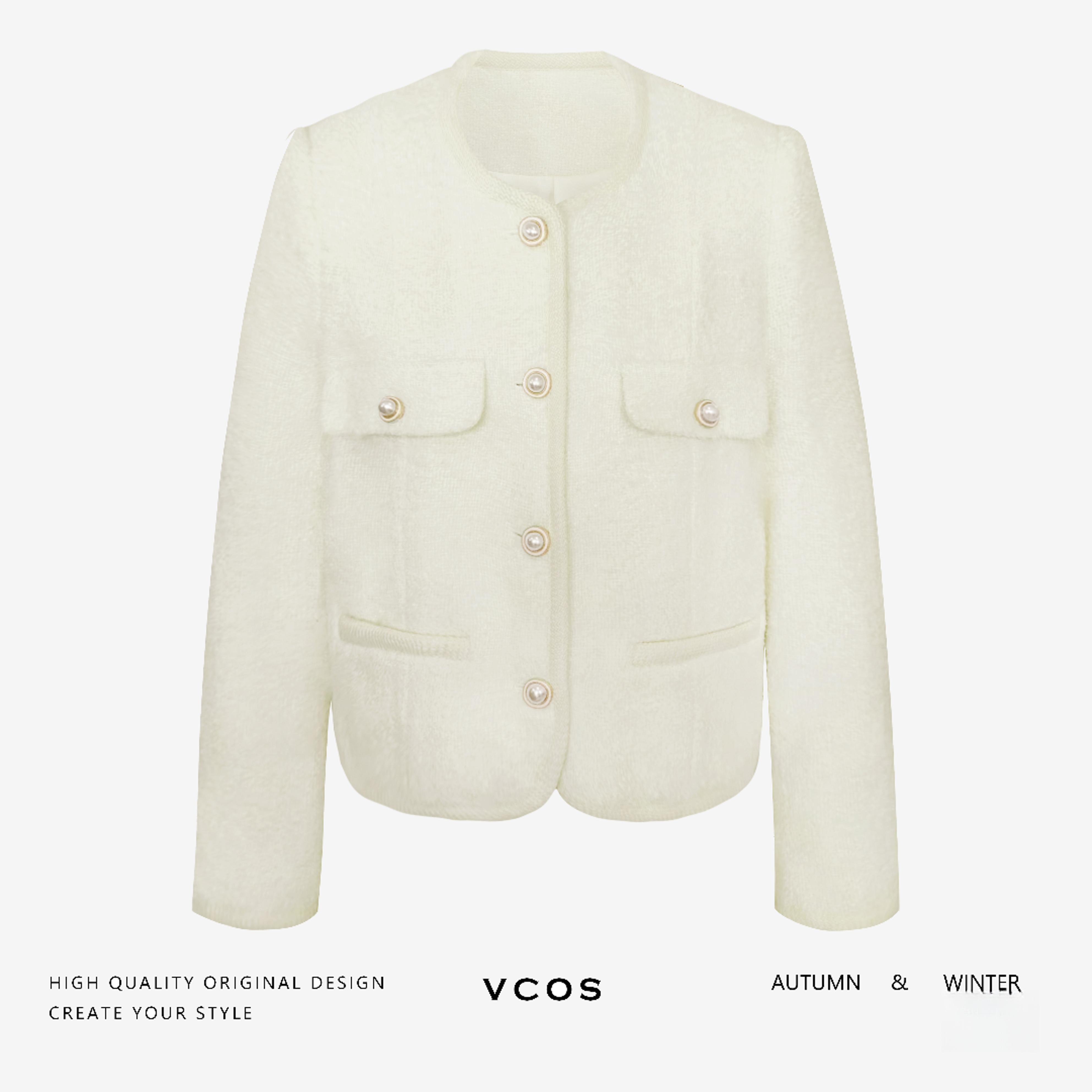 轻奢羊毛粗纺短款小香外套