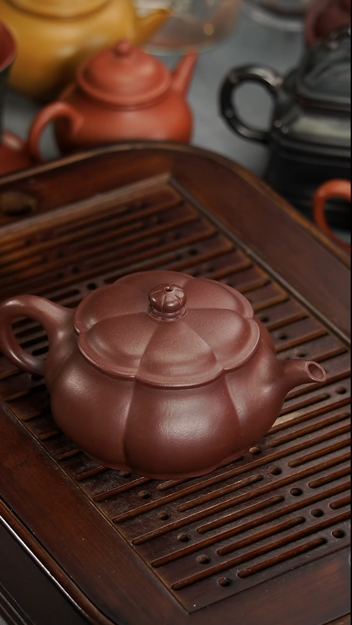 茶壶紫砂宜兴紫砂紫泥筋纹明炉200毫升