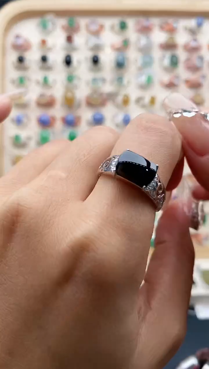 【闪购商品】翡翠戒指银S925镶嵌缅甸天然A货翡翠222  2+8