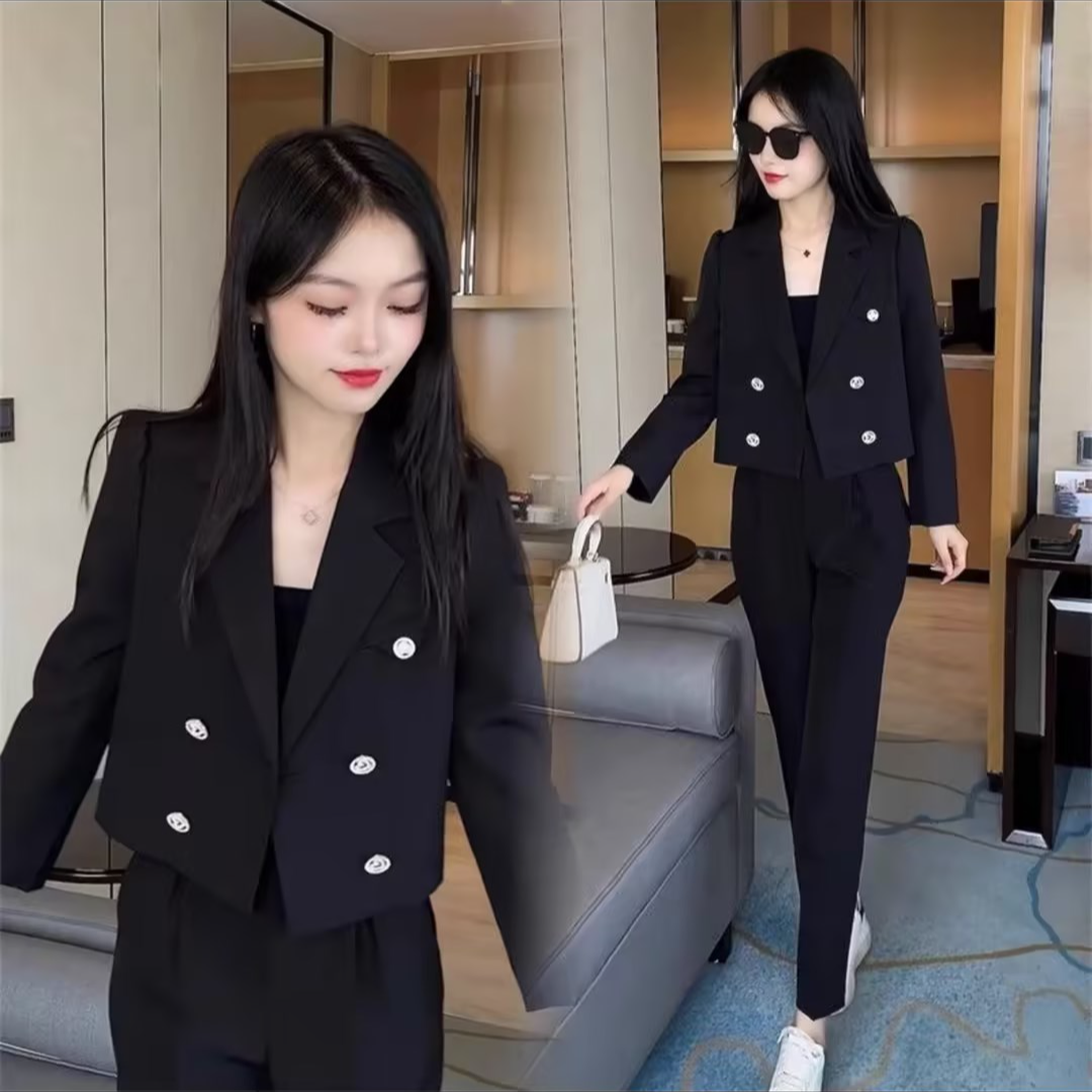 2025新款春季休闲西装外套套装女时尚洋气高级感西服两件套  6088
