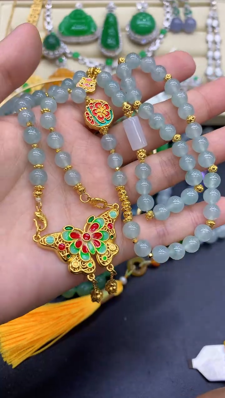 颈饰足金镶嵌翡翠486-中国好珍宝