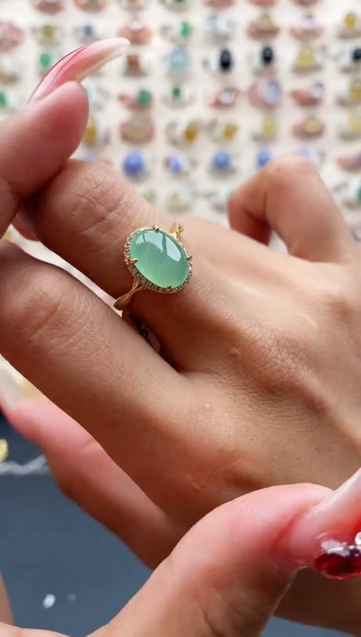 【闪购商品】翡翠戒指银S925镶嵌缅甸天然A货翡翠222 4+6