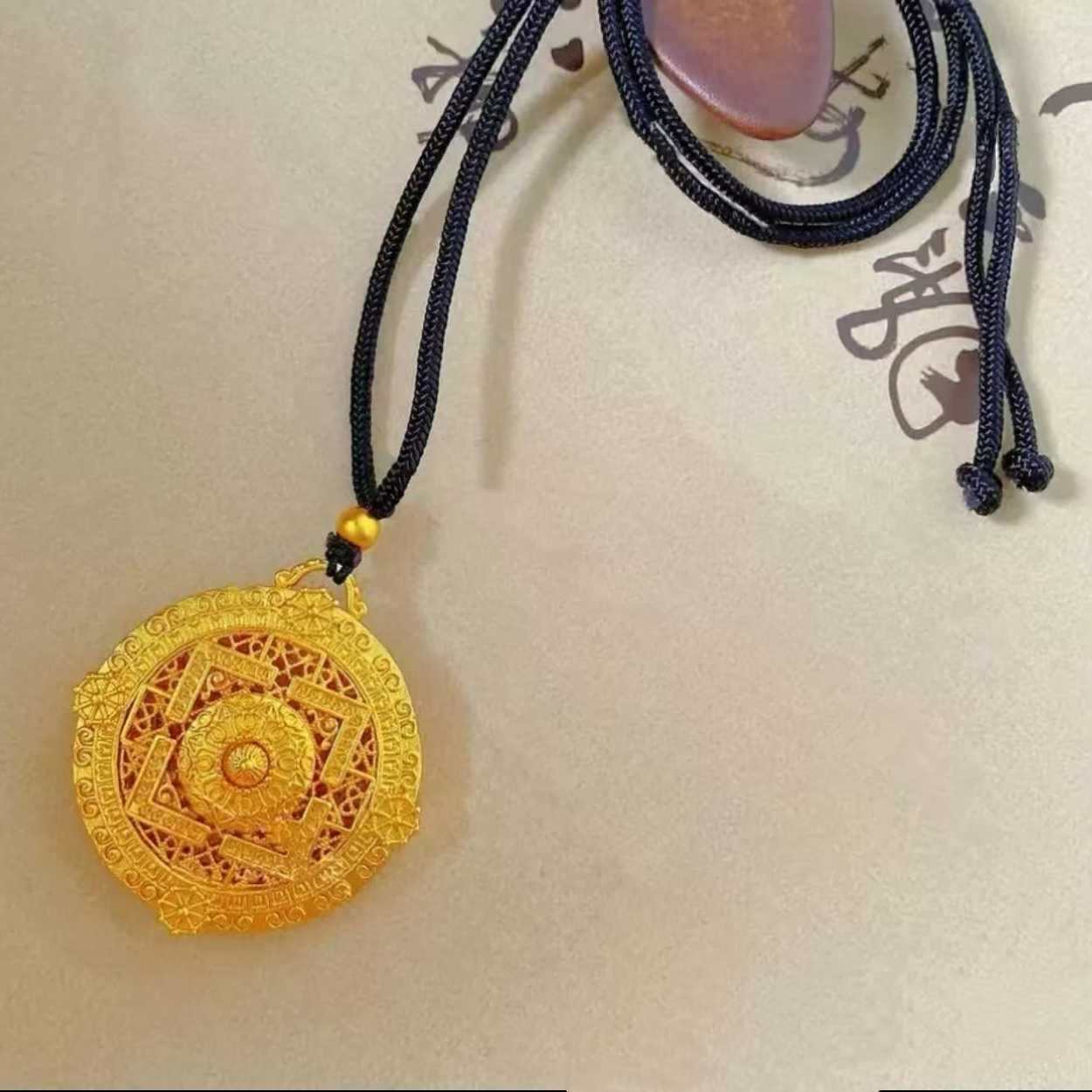 黄铜棉绳项链 新中式转动罗盘挂坠时尚复古双面吊坠