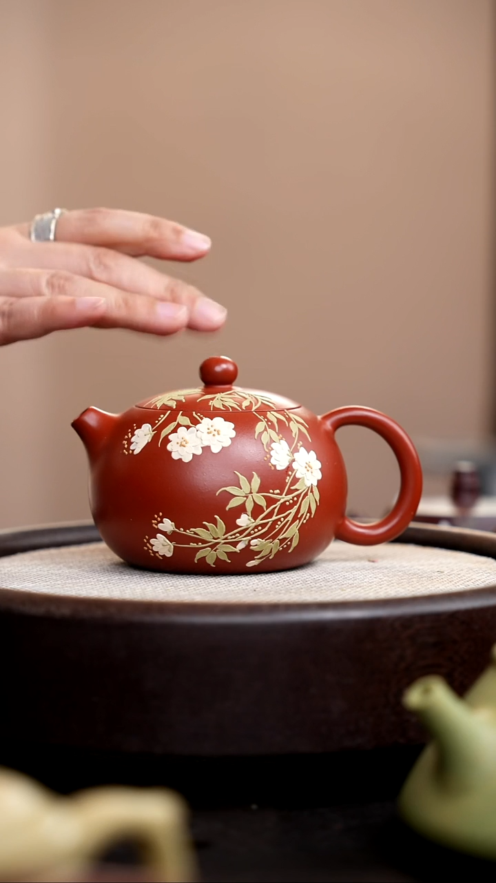 茶壶紫砂朱泥西施泥绘百花